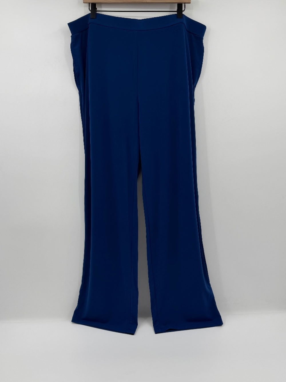 Susan Graver Pants Women XL Blue Liquid Knit Wide Leg Stretch Pull On Pockets